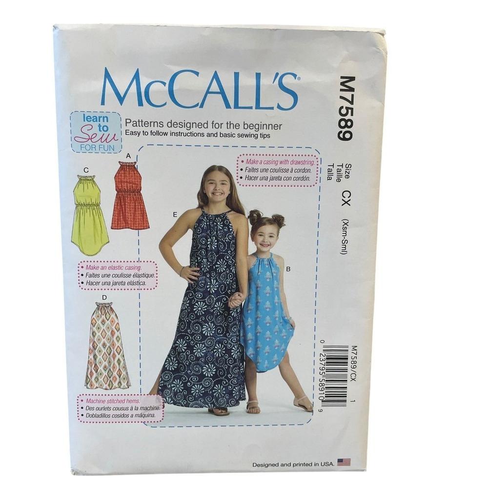 McCALL'S M7589 Girls Dresses Sewing Pattern‎ Size XS-S UNCUT FF